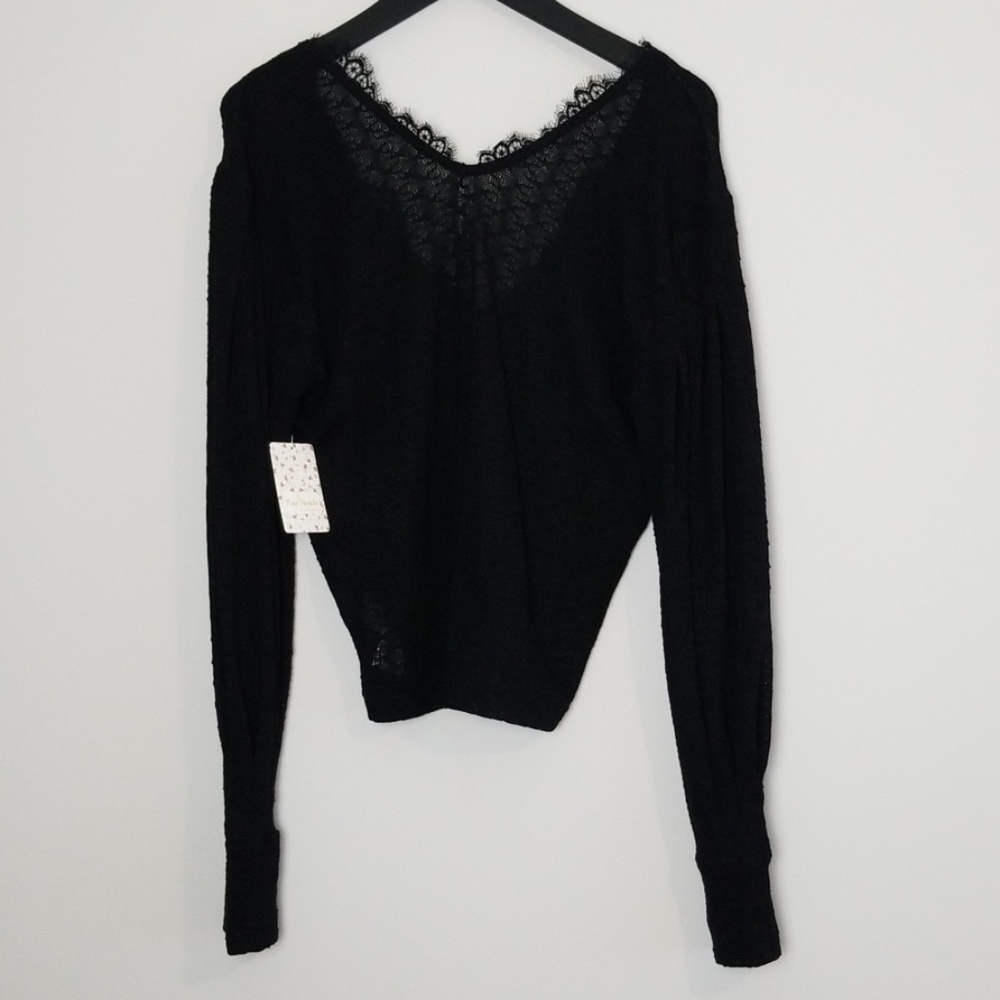 Free People Dream Girl Lace V Neck Sweatshirt Top - Picture 4 of 8